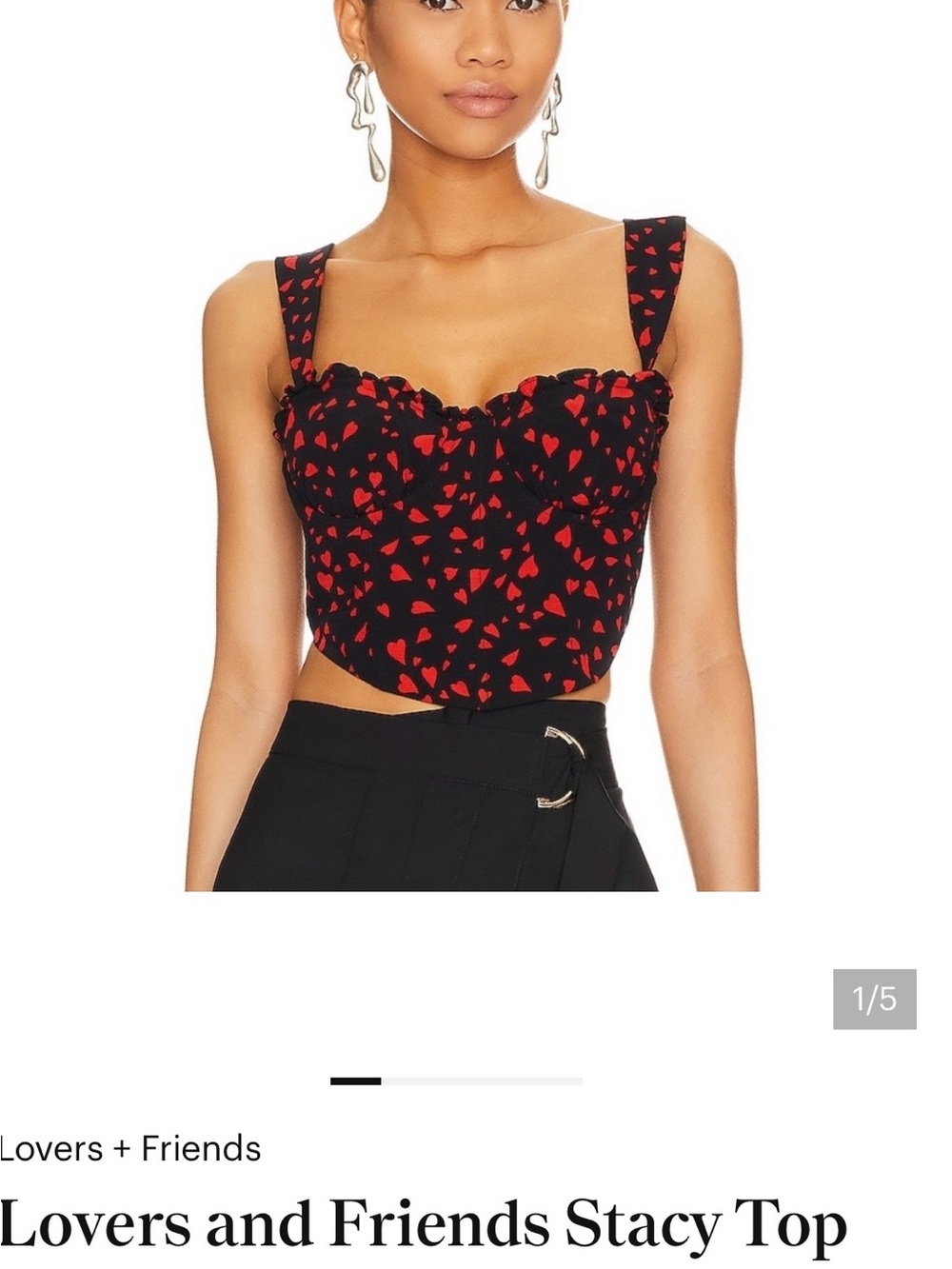 Lovers + Friends Black Crop Top with Red Heart Print